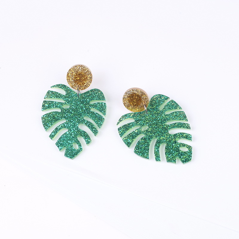 

Glitter Acrylic Leaf Studs Earrings For Women Girl Festival Party Jewelry Big Leaves Brincos Statement Holiday Earrings Gifts