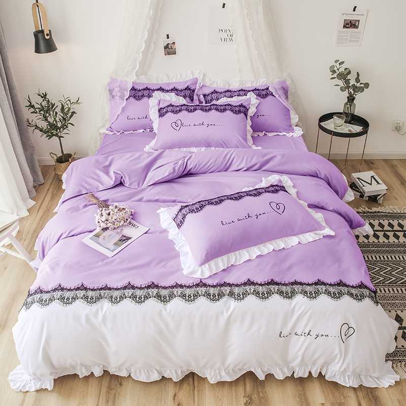 

Reactive Printing 4 Pcs Bedding Set Duvet Cover Pillowcase Bed Skirt Bed Linen Sweat Heart Luxury Love Warm 1.5m 1.8m 2.0m