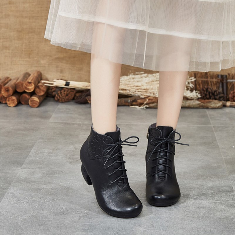 

boots women 2020 autumn winter new leather fashion retro snow boots women comfortable thick heel soft bottom boot, Black