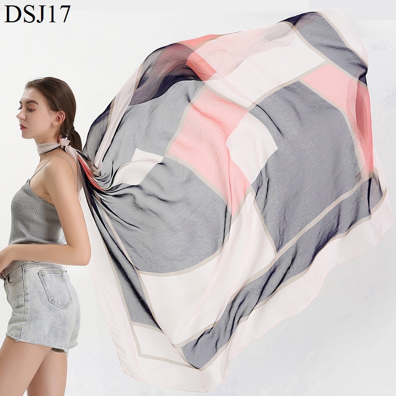 

new scarves female large size lattice scarf shawl geometric squares along the fiber crepe silk scarf wholesale