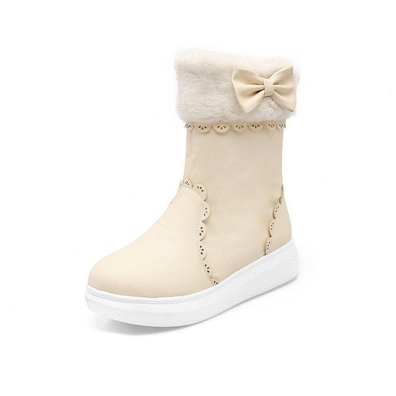 

Salu 2020 new winter snow boots women round toe flat ladies ankle boots mixed colors keep warm platform plush, Beige
