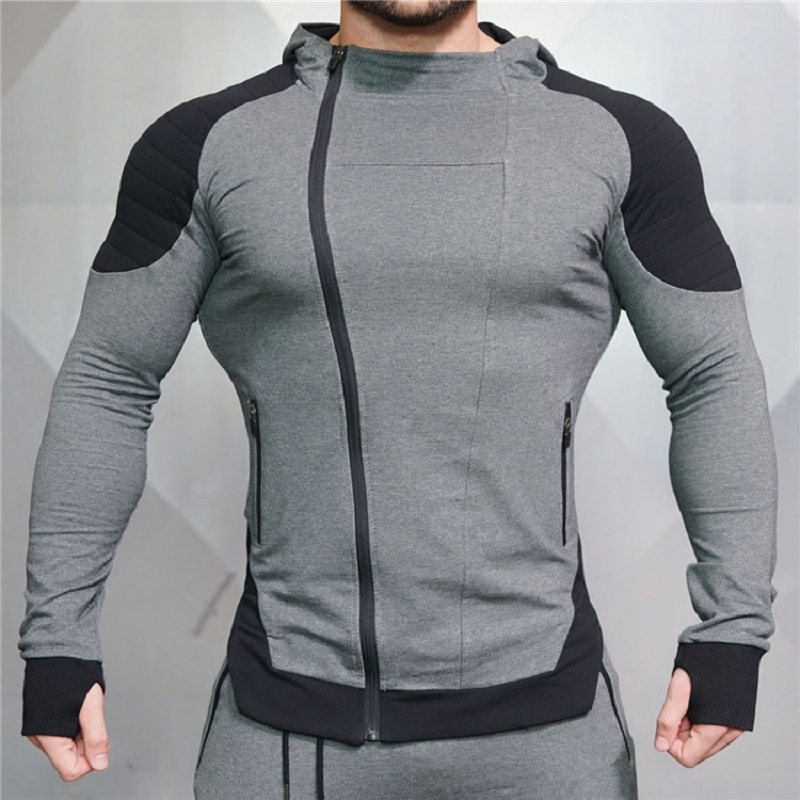 

Hooded Sweatshirt Men Sport Jackets Running Coat Sportswear Workout Jogging Running Jacket Men Training Bodybuilding Clothing, Black