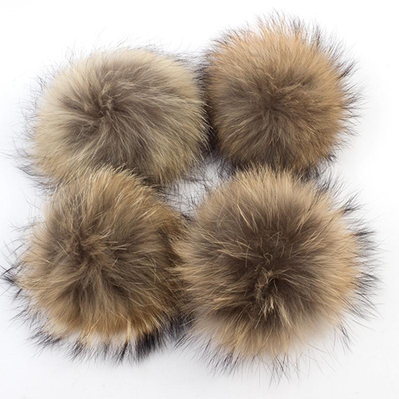 

4pcs 13 15cm Natural Animal Hairball Hat Ball Pom Pom Handmade Artificial Wool Ball Wholesale Cap Accessories PomPom With Buckle, 13cm