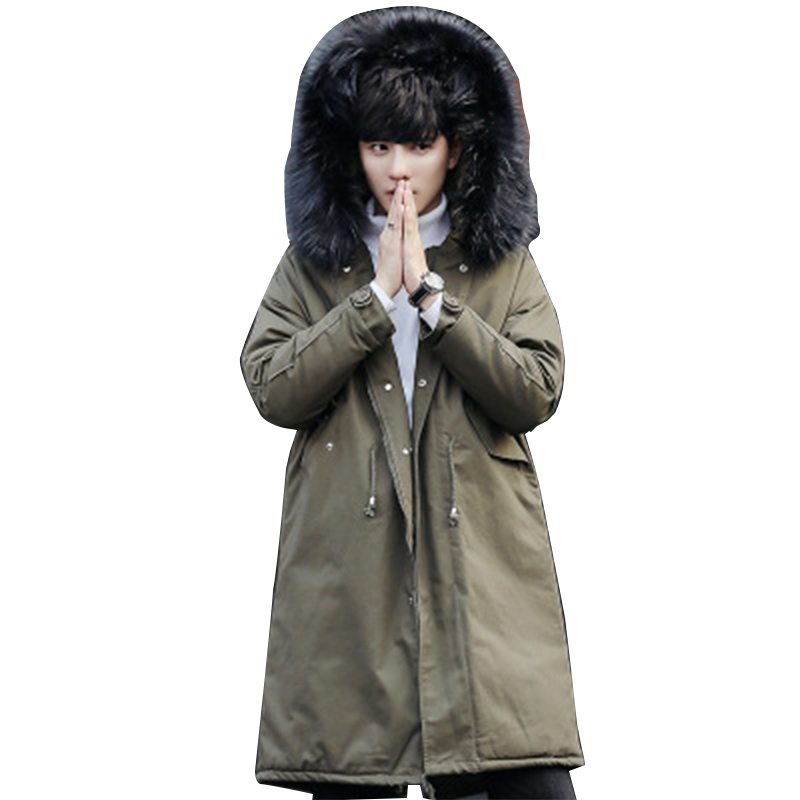 

2020 fashion winter jacket men' long coat faux fur collar jacket thick warm pike men' uniform casual, Black