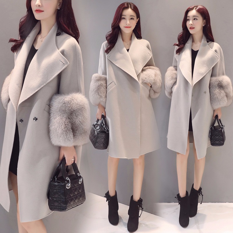 

Autumn and winter new ladies coat fashion long section slim loose large size Korean version, Light gray