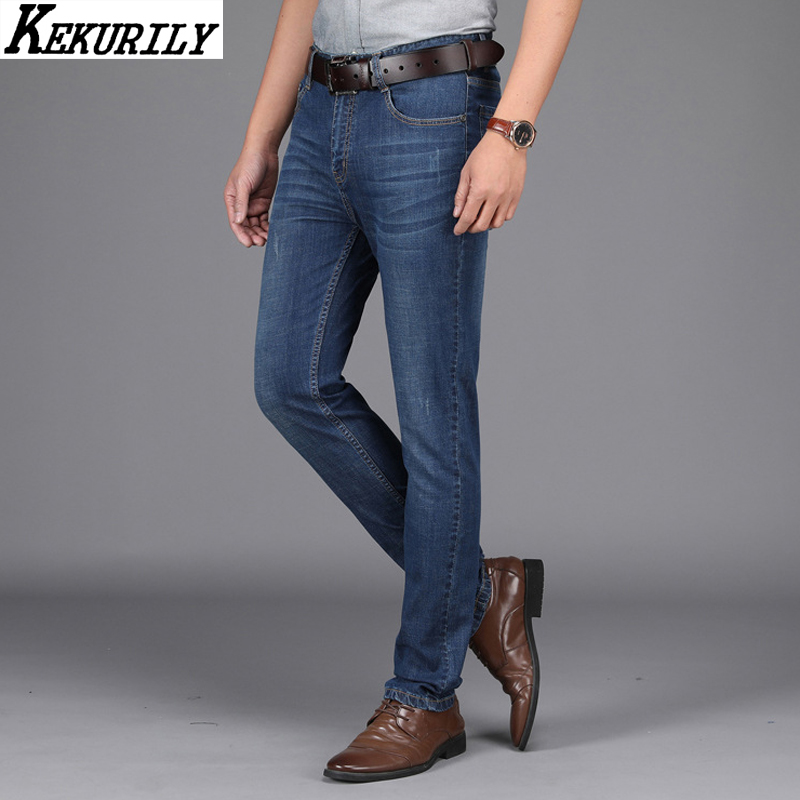 

Spring Summer Jeans Men Casual Straight Stretch Jeans Male Stonewashed Thin Denim Pants Plus Size Business Long Trousers Blue, Dark blue