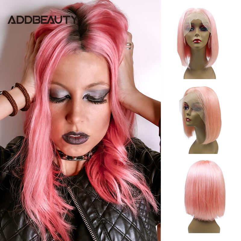 

Addbeauty Straight Short Bob Wigs 13x4 Lace Front Wig 13x6 Colored Human Hair Wigs 8"-14" Natural Color /#613 /Pink 150% 180%, 1b