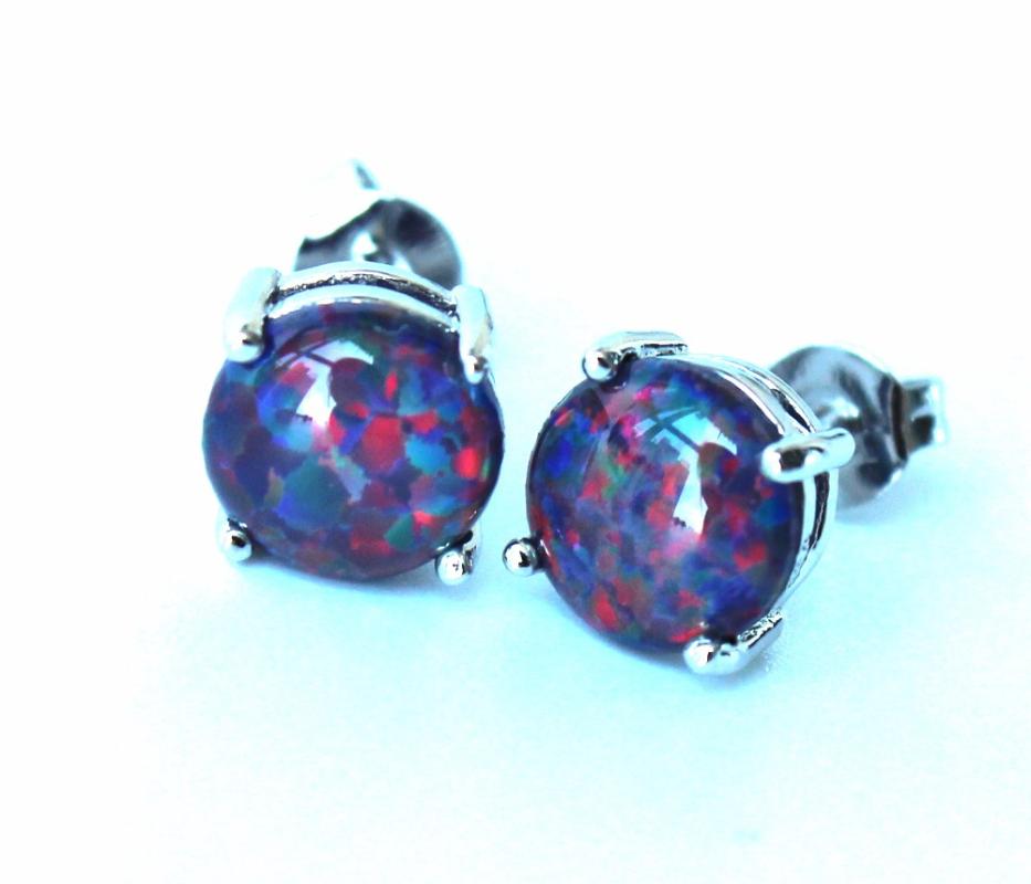

Stud 8 Mm Round Black Fire Opal Earring