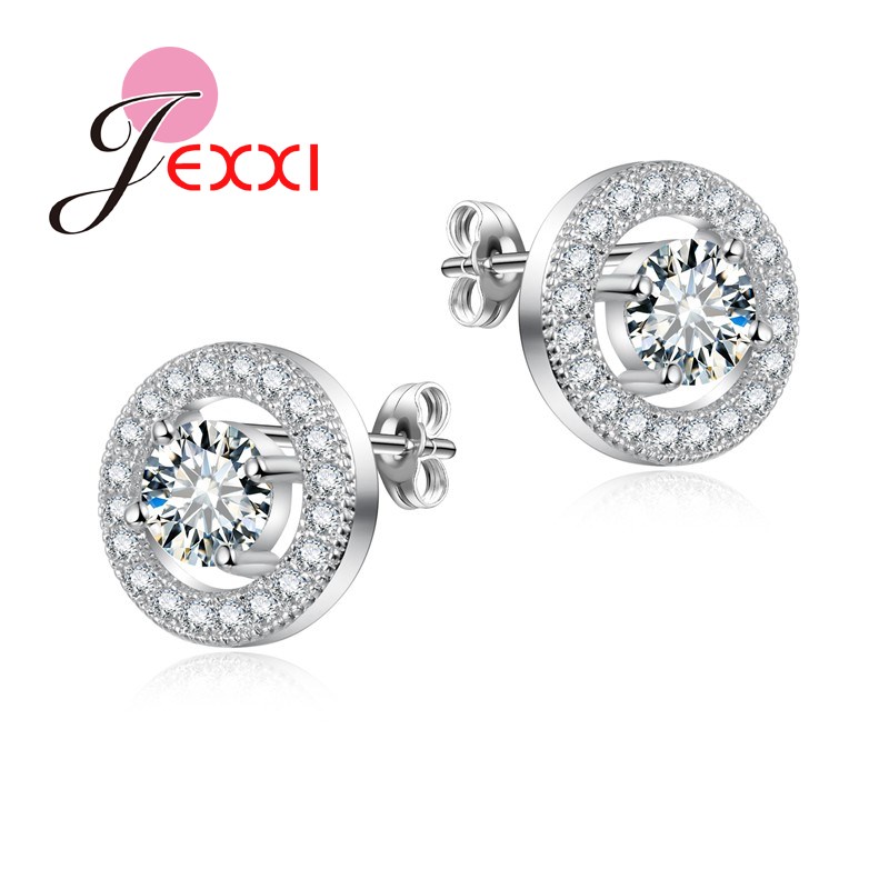 

Brand Elegant Cubic Zircon Crystal Silver Wedding Stud Earrings For Women Fashion Bands Jewelry Silver Earrings Female