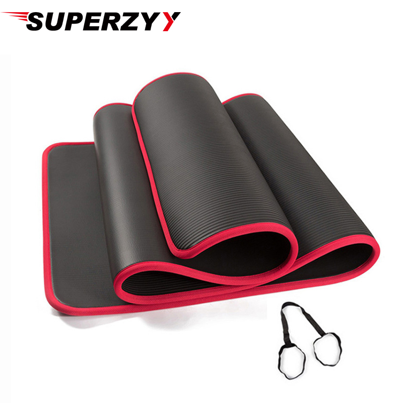 

10MM Extra Thick 183cmX61cm High Quality NRB Non-slip Yoga Mats For Fitness Tasteless Pilates Gym Exercise Pads with Bandages, Black