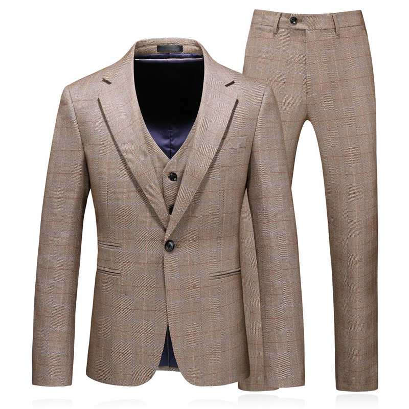 

Fashion Men Business Suits Slim Fit Mens Suit Jacket + Pants + Vest High Quality Autumn Winter Lattice Suit Men 3piece Set, Blue