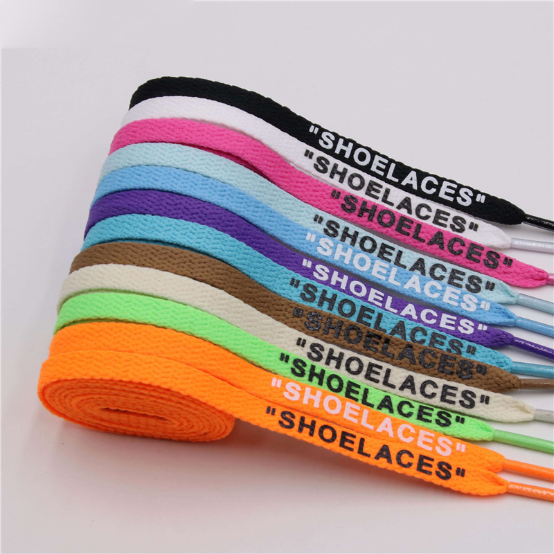 

17 colors lace Letter Font 8mm Double Sides Printed "SHOELACES" Black White Lace Signed Off Flat Shoes Lacet Joint Shoelace 120 140 160cm