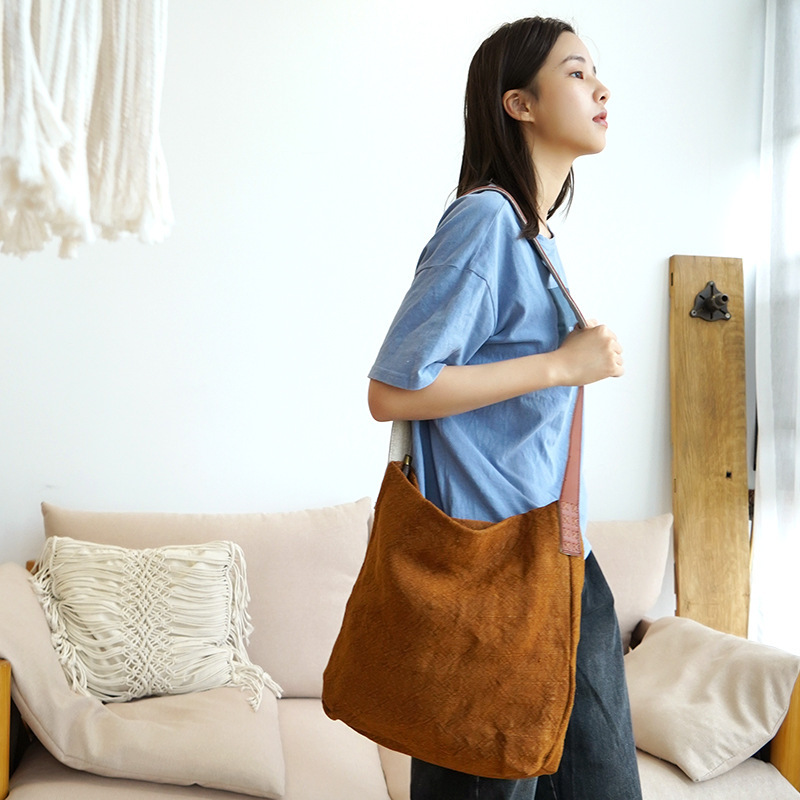 

Natural Cotton Linen Concise Big Capacity Hobo Bag Male Female Casual Recycled Fabric Ecology Over Night Large Messenger Bag, Beige