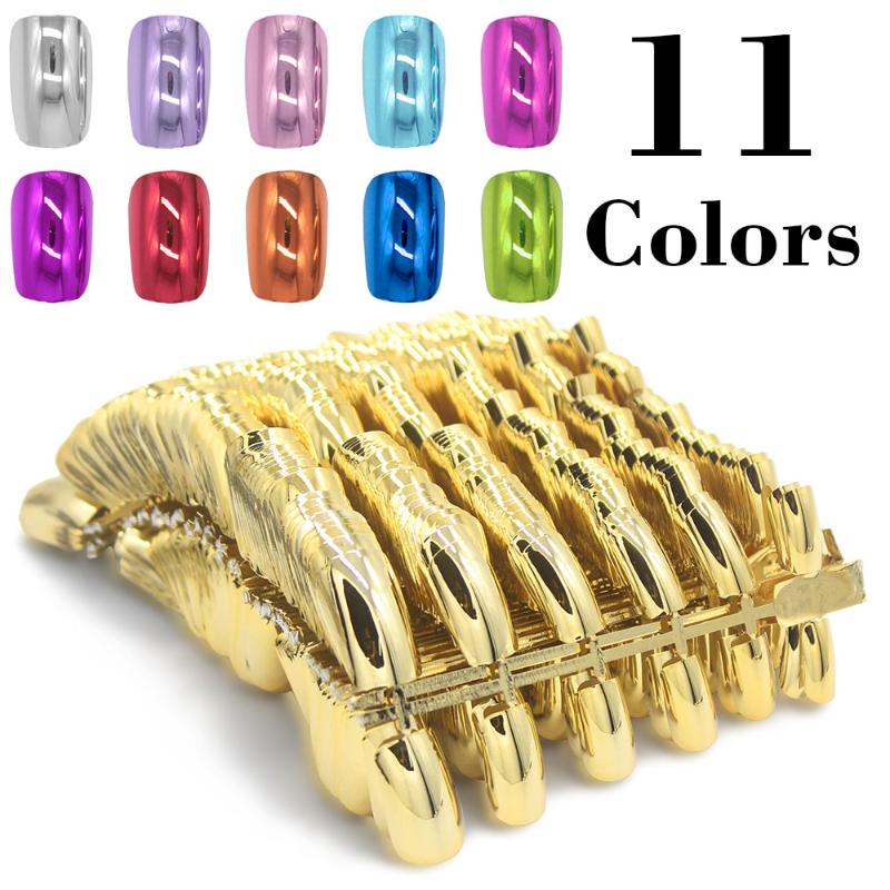 

Kimcci Full Cover False Nail Art Tips 600pcs 11 colors Mirror Shiny Metallic Light Nail Extension Decorated Manicure Accessories, No.1