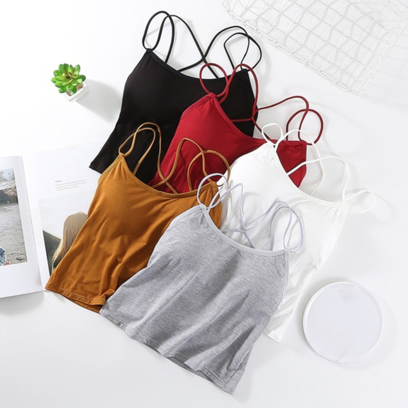 

2020 New Fashion Hot Sexy Women Padded Bra Spaghetti Strap Tops Camisole Push Up Bra Vest Tank Cami Sleeveless O Neck, Gray