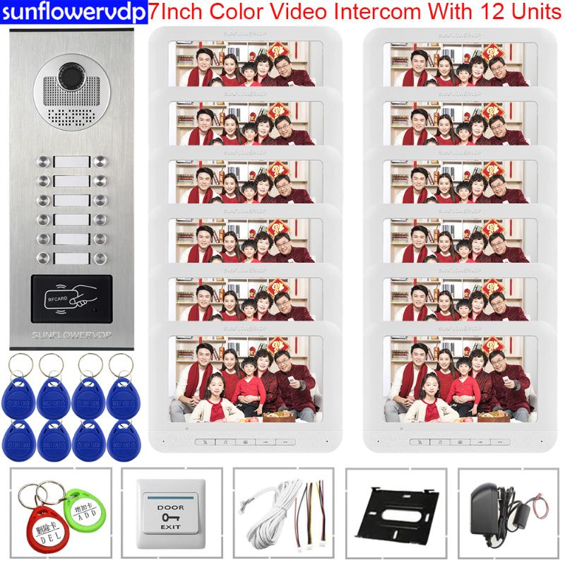 

Video Doorbell With Monitors 7" Color Monitors Intercom Access Control Video Door Phone Intercom For 6-12 Apartments intercoms