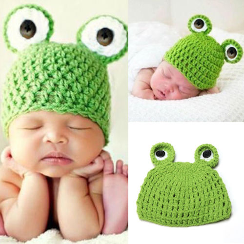 

Christmas Hats Lovely Cute Newborn Infant Kids Baby Knit Woolen Yarn Frog Hats Crochet Hat Photography Prop Costume Winter Cap