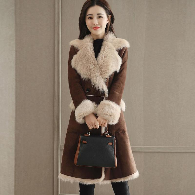 

Coat Faux Fur Lambskin Suede Thicken Warm Wool Fur Jacket Women Coat New Turn Down Collar Loose Artificial Woolen Faux, Coffee
