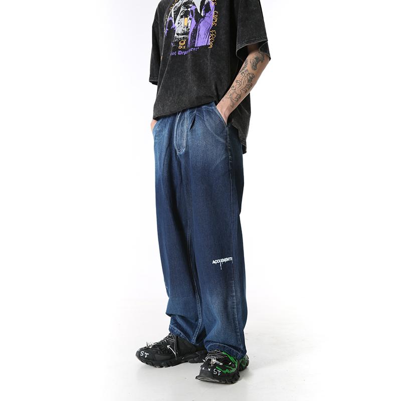 High Street Washed Gradient Jeans Pants Male and Female Oversize Straight Wide Leg Denim Trousers Streetwear Loose Pants-image-574465126