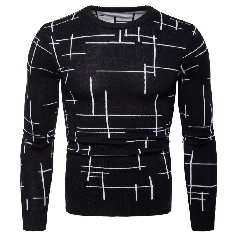 

O-Neck Men Knitted Pullover Woolen Sweater Casual Mens Long Sleeve Pullover Solid Mens Designer Sweater, Black