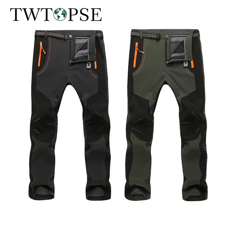 

TWTOPSE Women Men Outdoor Winter Cycling Pants Softshell Thermal Waterproof Sports Trousers Windproof Fleece Bicycle Bike Pants, Men green