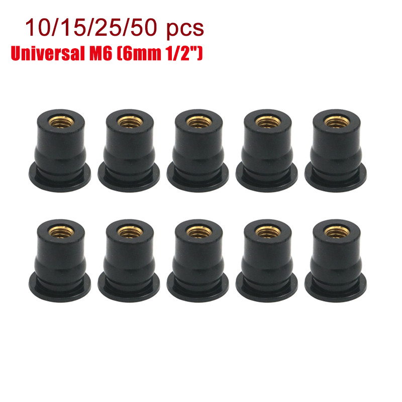 

10/15/25/50pcs Rubber M6 Well Nuts Windscreen Windshield Fairing Cowl Wellnuts 6mm 1/2" Universal Motorcycle Brass Well Nut Bolt