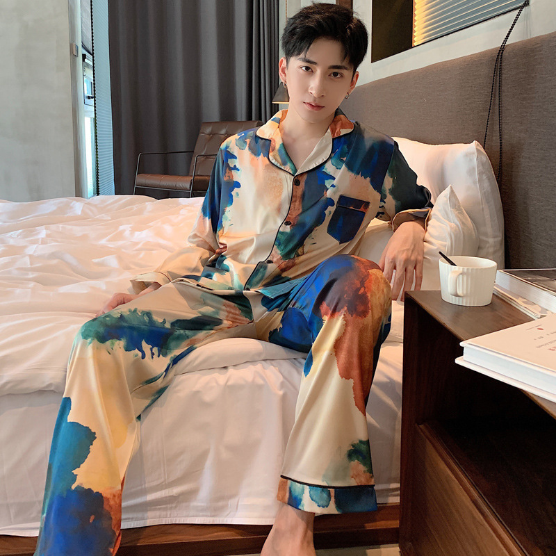 

Men's Stain Silk Pajama Set Men Pajamas Silk Sleepwear Men Sexy Modern Style Soft Cozy Satin Nightgown Men Faux Silk CX200817