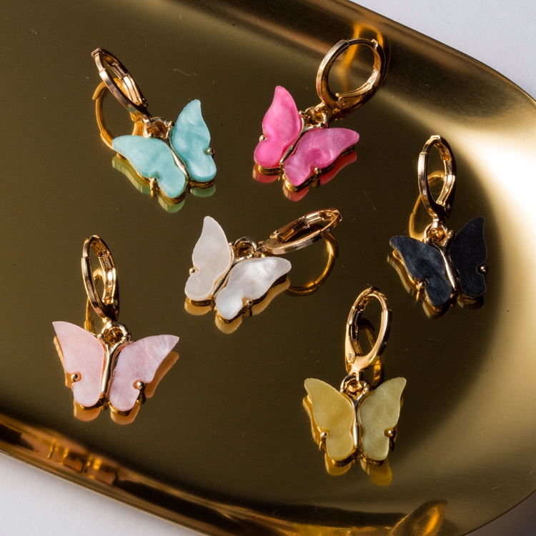 

Boho Cute Korean Jewelry Girl Colorful Acrylic Insect Butterfly Dangle Huggie Earrings For Women