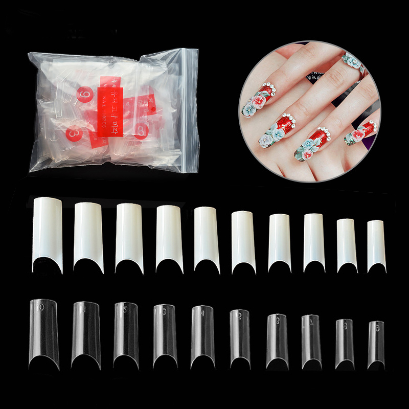 

500pcs Half French False Nail Art Tips C Curved Fake Nails Acrylic UV Gel Manicure Tip Manicure Ultra Flexible, Transparent