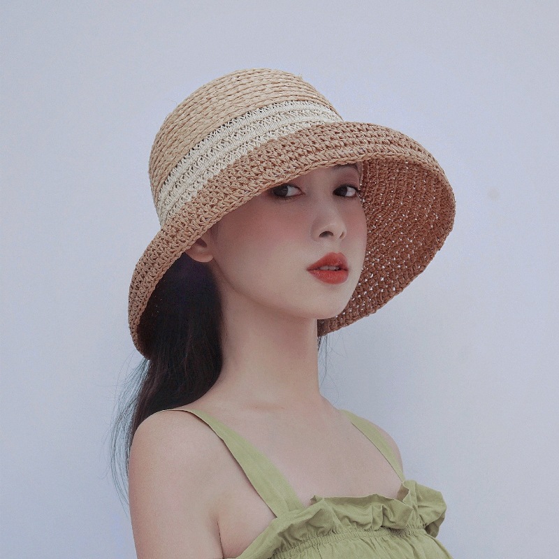 

Summer Raffia Joint Handmade Clock Type Fisherman Bucket Hat Women's College Style Holiday Beach Straw Hat, As picture
