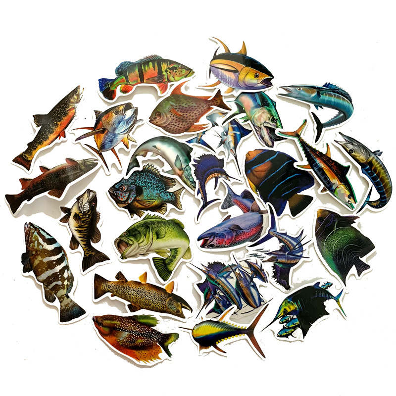5 Sets=250PCS New Sea Fishing Graffiti Fishing Stickers Go Fishing Stickers Skateboard Water Cup Computer Waterproof Stickers-image-573825261