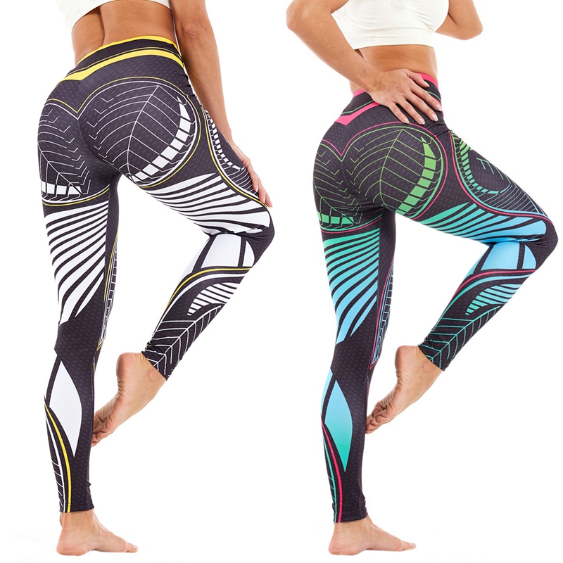 

Women' Printed Yoga Sports Slim Bottoming Nine-Point Pants, Green