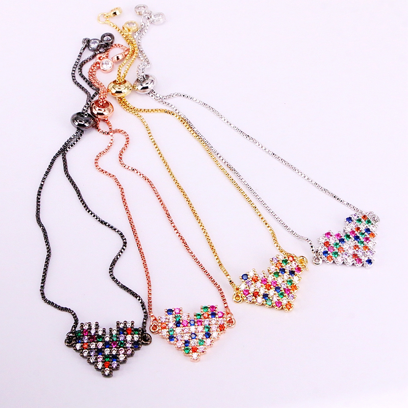 

6PCS, Rainbow CZ Colorful Zirconia Adjusted Bracelet Hear- Jewelry For Women