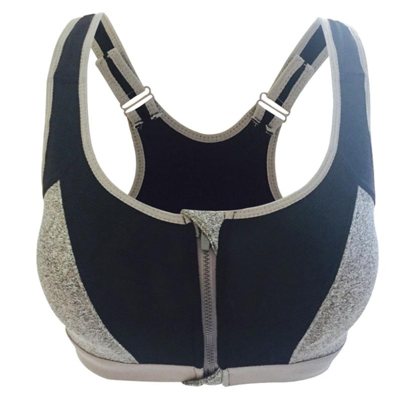 

Woman Sports Underwear Seamless Sports Zippers Bras Permeable Honeycomb Nets Quakeproof Underwear bra zipper front T#, Dark grey