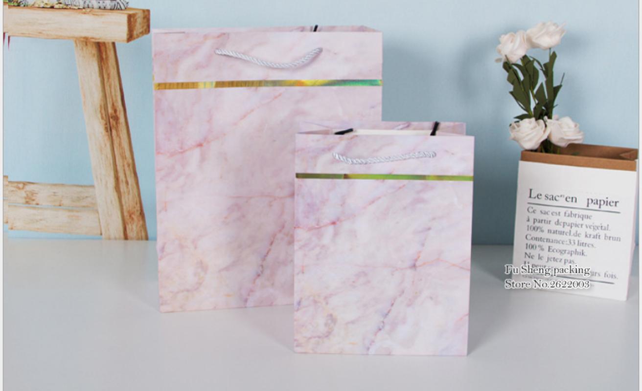 

Bronzing Pink marble Gift Paper Bag, Cothing pink bags Party Wedding Day Christmas bags Chocolate Packaging Gift 96pcs/lot