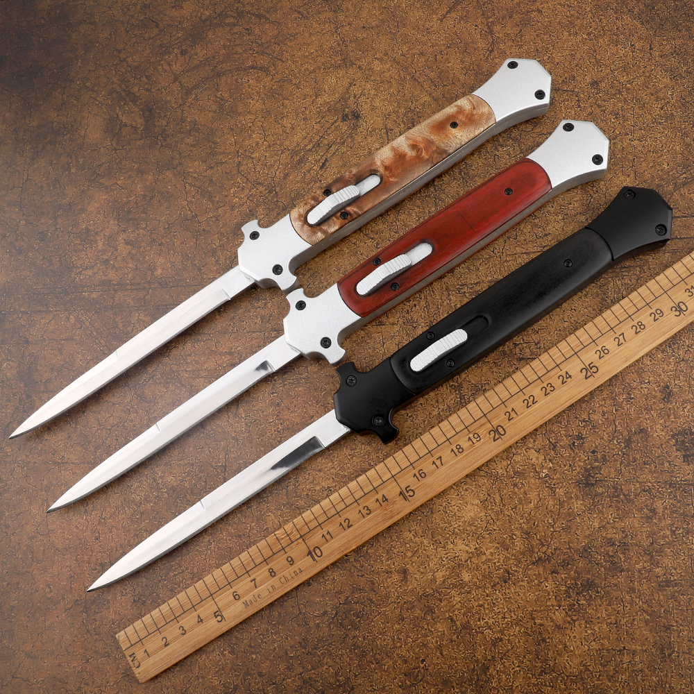 

New 13 inch Italian Mafia 440C single-edged aluminum alloy head wooden handle hunting self-defense tactical automatic knife