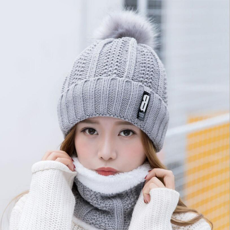 

Neck warm knitted winter hat for women girl wool beanies Skullies letter B velvet hat mask Bonnet Femme Balaclava scarf, Red hat