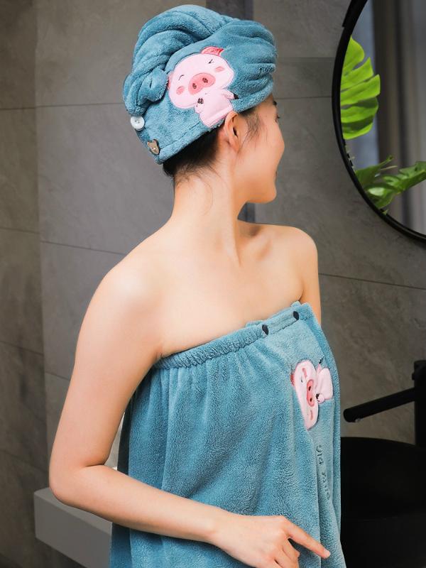 

Wearable Quick Drying Cute Animal Hair Hat New Upgraded Three Size Adjustable Chest Wrapped Soft Bath Towel Bathrobe, Style3