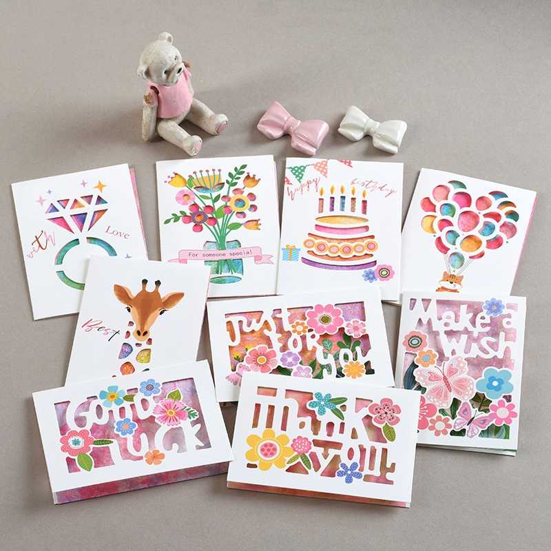

Cute Cartoon Greeting Card with Envelope Thank You Card Good Luck Birthday Cake Birthday Invitation