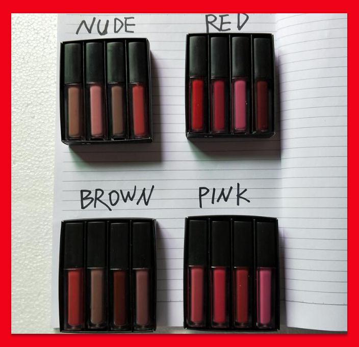 

Famous Liquid Lipstick Set The Red Nude Brown Pink Edition Beauty Mini Liquid Matte Lipstick 4pcs/set ( 4 x 1.9ml, Mixed color