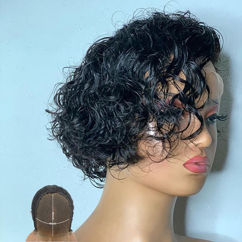 

Atina Pixie Cut Wig Curly 4x4 Lace Closure Wig Human Hair Natural Color Glueless Short Bob Bleached Knots Brazilian Remy, As pic