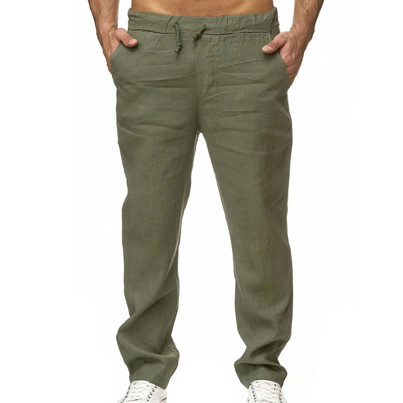

2020 Summer Mens Cotton Linen Trousers Summer Pants 3XL Casual Male Solid Elastic Waist Straight Loose Pants Plus Size, Khaki