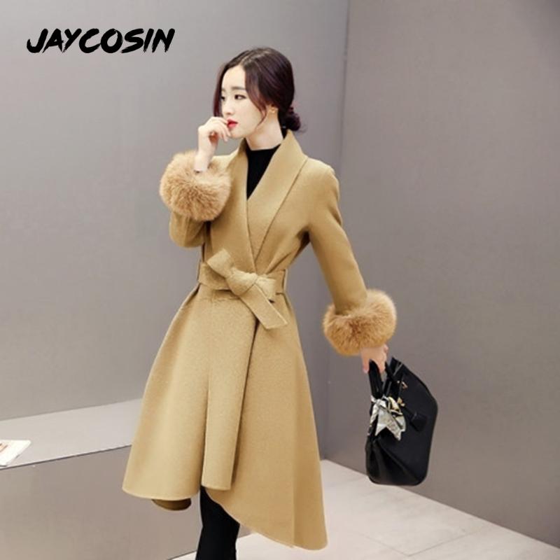 

JAYCOSIN Women' Plush Long Wool Coat Women' Warm Solid Color Lady Coat Outerwear Winter Clothing Fashion Warm Female Elegant, Pk
