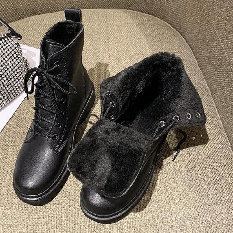 

Motorcycle Boots Women Shoes Square Heels Platform Lace Up Round Toe Fashion Winter Snow Ankle Work Boots Black Western, Black plus