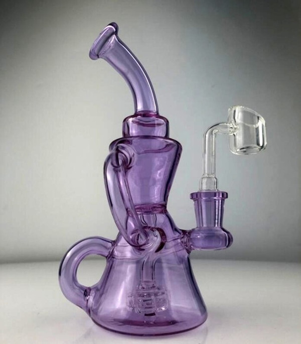 

purple glass water bongs hookahs smoke pipe klein recycler oil rigs beaker bong dabber cigarette Dab accessories with 14mm banger