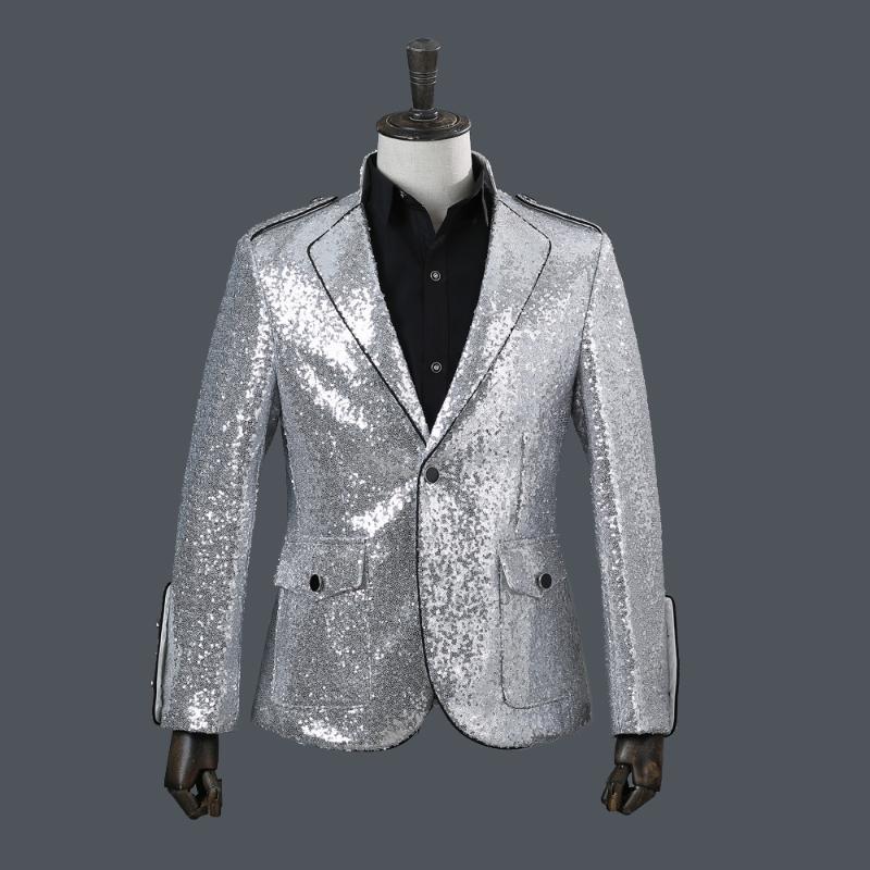 

3XL!!! 2020 The sequined collared top DJ singer nightclub costume moderated the coat bar show gown, Yellow