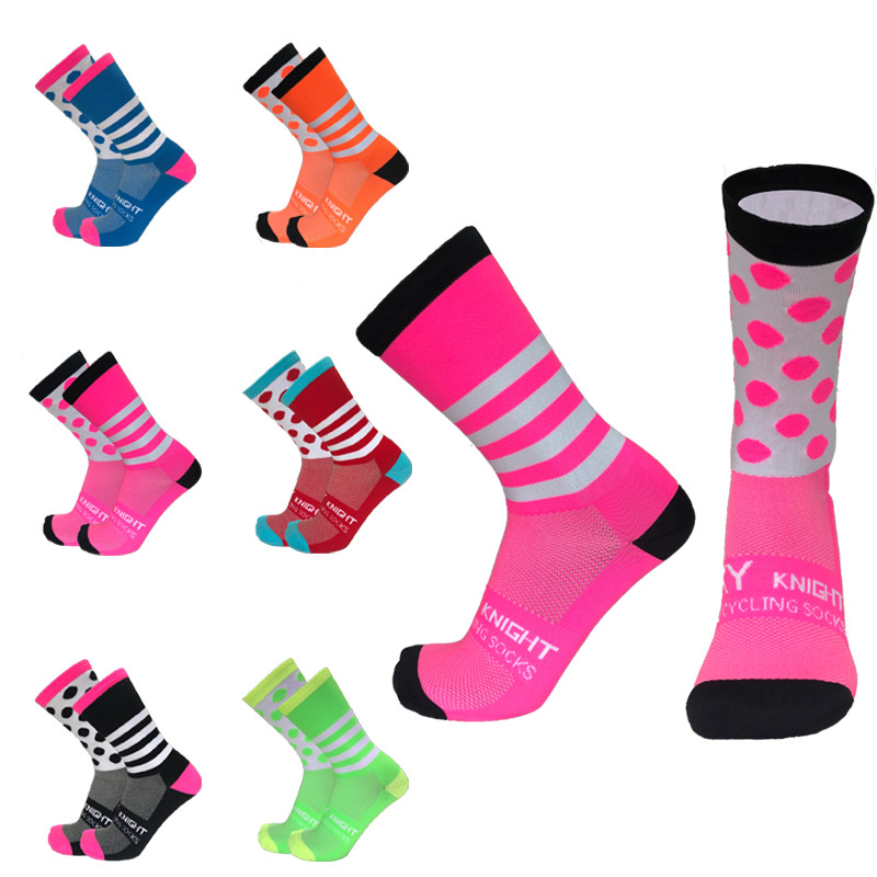 

SKYKNIGHT New Professional Cycling Socks Stripes Dots Feet Breathable Wicking Sock Outdoor Road Bike Nylon Socks Bicycle, Black