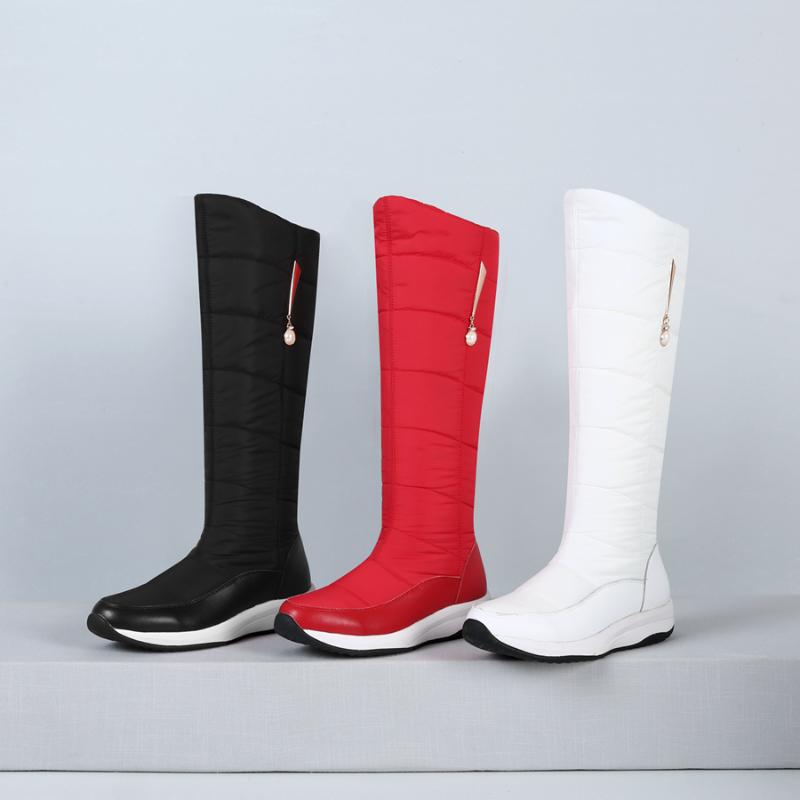 

Classic Leatehr knee high snow boots Winter 2020 New Arrival flat platform Shoes For Women Party Office Lady Shoes Woman, Beige