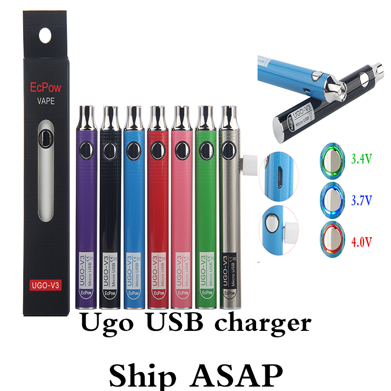 

UGO V3 Battery 510 Thread Vapes Pens Rechargeable Batteries Preheating Cartridges USB charger Packaging 650 mah Adjust Voltage Best Carts