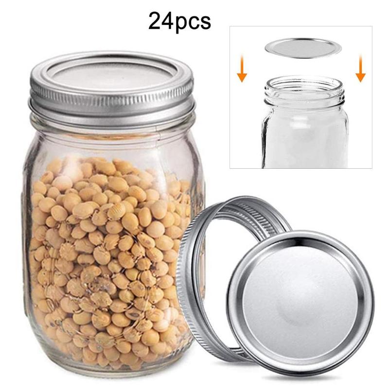 

24Pcs Regular/Wide Mouth Round Metal Ring Split-type Canning Lids for Mason Jar Drinking Cup Mug Caps for Storage Bottle